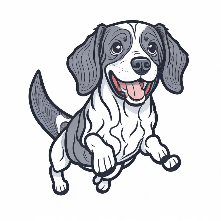 happy jump Beagle dog, coloring book style, simple, vector lines, modern cartoon, printable coloring book page , no grey