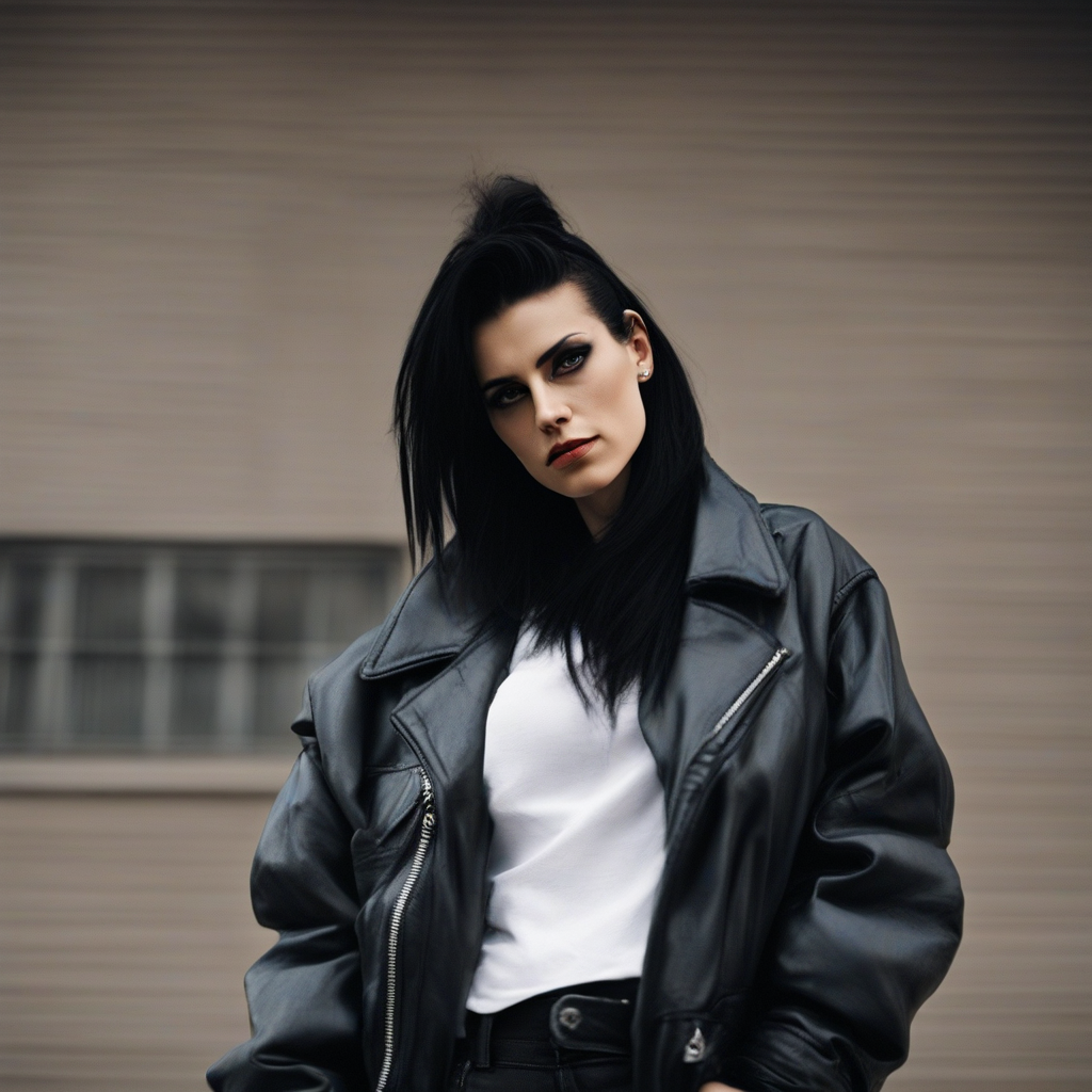 KREA AI - Lucia Cifarelli with slicked back hair kmfdm angl...