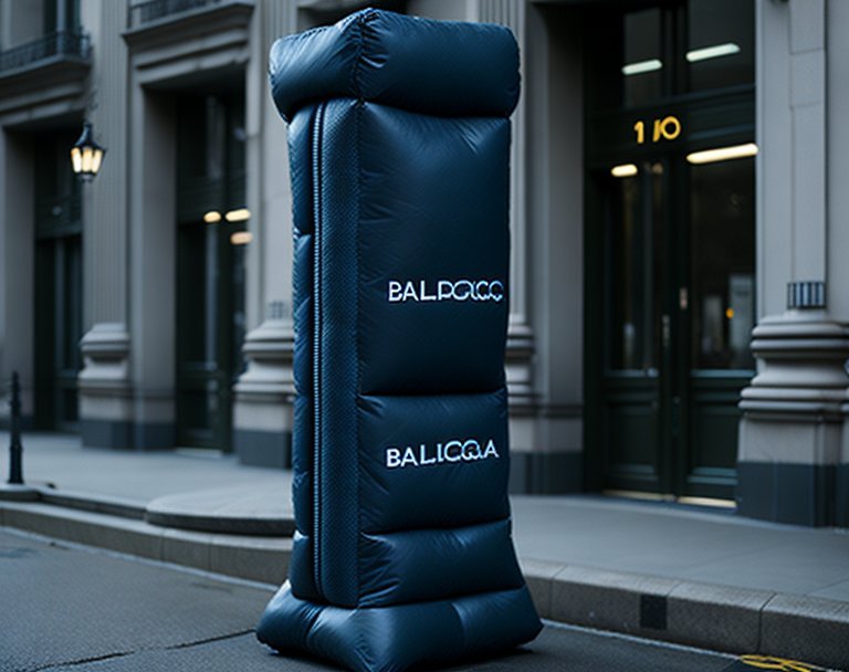 padded advertising column, on the street,  balenciaga style