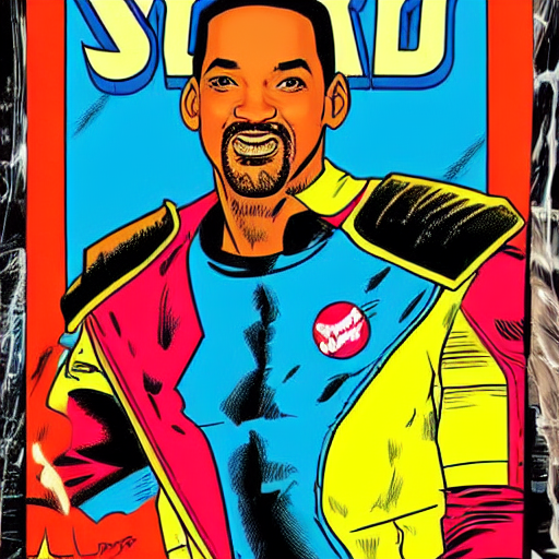 1 9 8 0 s professional comic book title cover portrait of will smith as a space mercenary, heroic, majestic, high quality comic in the style of marvel 1 9 8 0 s