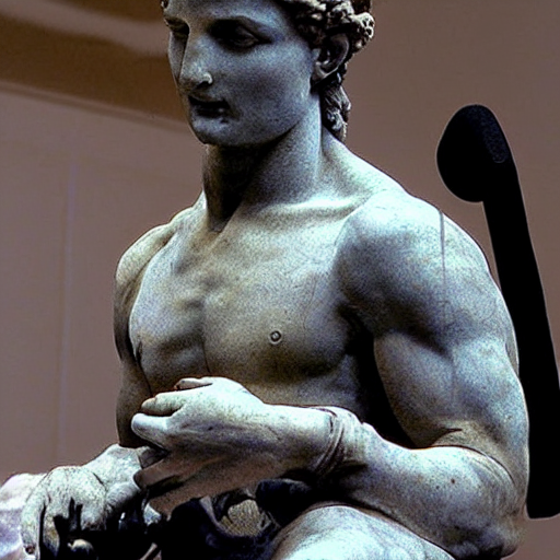 A photo of Michelangelo's sculpture of David wearing headphones djing