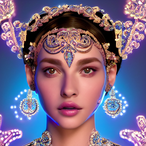 portrait of pretty princess with perfect skin, glowing, ornate and intricate blue jewelry, jaw dropping beauty, glowing background lighting, white accent lighting, hyper detailed, 4 k octane render