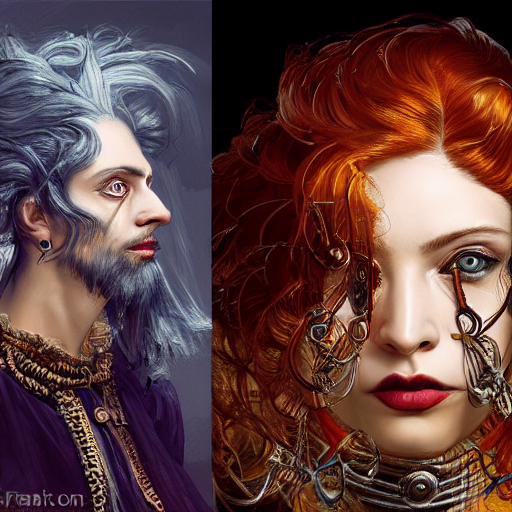 portrait, headshot, insanely nice professional hair style, dramatic hair color, digital painting, of a old 17th century, old cyborg merchant, amber jewels, baroque, ornate clothing, scifi, realistic, hyperdetailed, chiaroscuro, concept art, art by Franz Hals and Jon Foster and Ayami Kojima and Amano and Karol Bak,