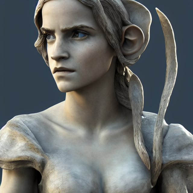 marble sculpture of emma watson as an elf warrior, realistic, unreal engine render, octane render, hyper realistic, photo, 8 k, cinematic lighting