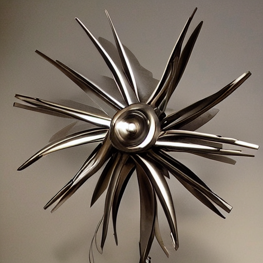 kinetic wind sculpture metallic 4k highly detailed