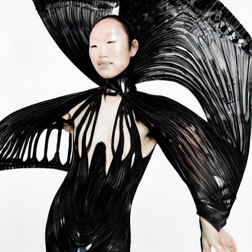 a japanese model wearing a kimono designed by iris van herpen, photographed by andrew thomas huang