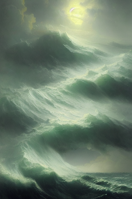 Intricate stunning highly detailed water deity emerging from a stormy ocean by Ivan Aivazovsky, Greg Rutkowski , surreal, digital painting, ultra realistic, beautiful lighting, full moon, thick swirling tornado, artstation