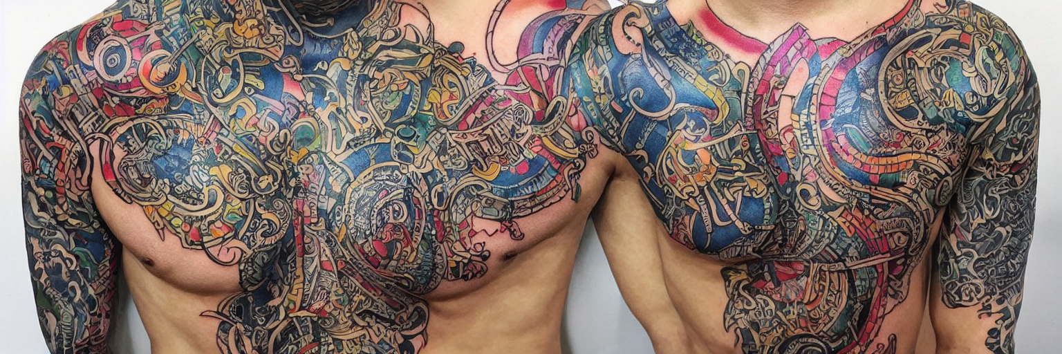 intricate colorful tattoos design pattern for yakuzas, on a skin canvas