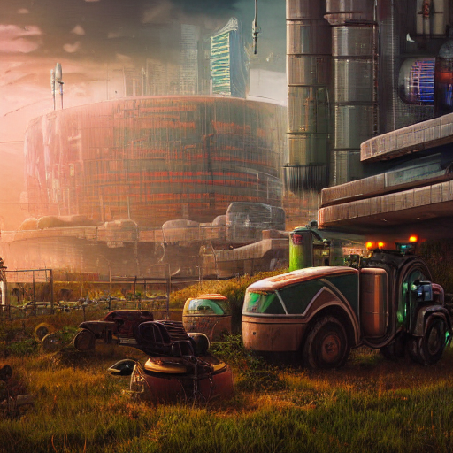fully detailed landscape of a cyberpunk cunderground , watertank, futuristic tractors, farmhouse, mushroom, overgrowth, Ai , Bots , drones , cinematic lightening, in the future, high quality, 8k , octane render, trending on artstation , greg rutowski