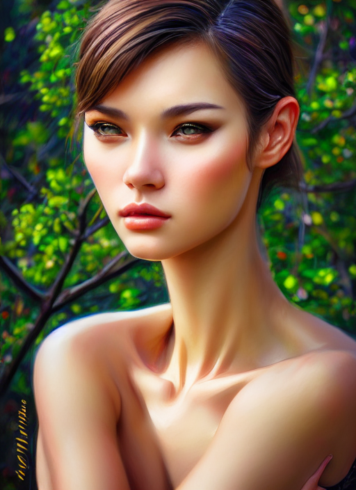 photo of a gorgeous female in the style of stefan kostic, realistic, half body shot, sharp focus, 8 k high definition, insanely detailed, intricate, elegant, art by stanley lau and artgerm, extreme bokeh light spring foliage