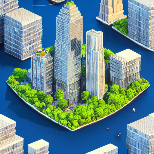 low poly art of new york city skyscrapers on a round floating island in the sky, surrounded by waterfalls, isometric art, 3d render, ray tracing, high detail, artstation, concept art, behance, smooth, sharp focus, ethereal lighting, unreal engine 5