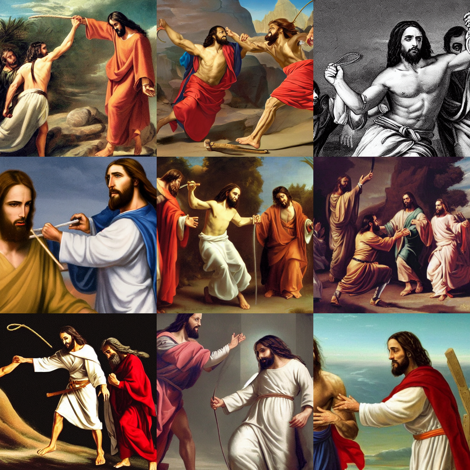 jesus beating donald trump with a whip, photo