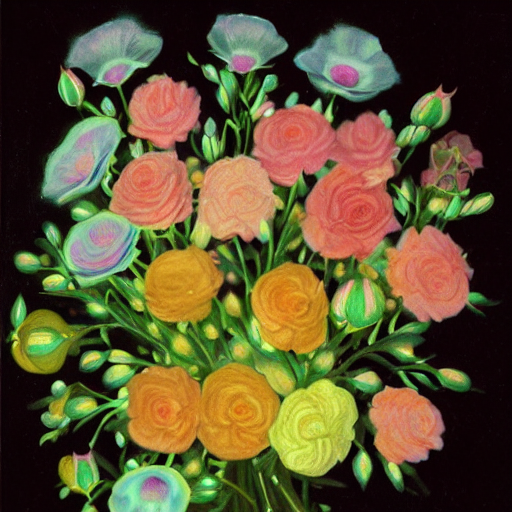 a bouquet of bioluminescent roses