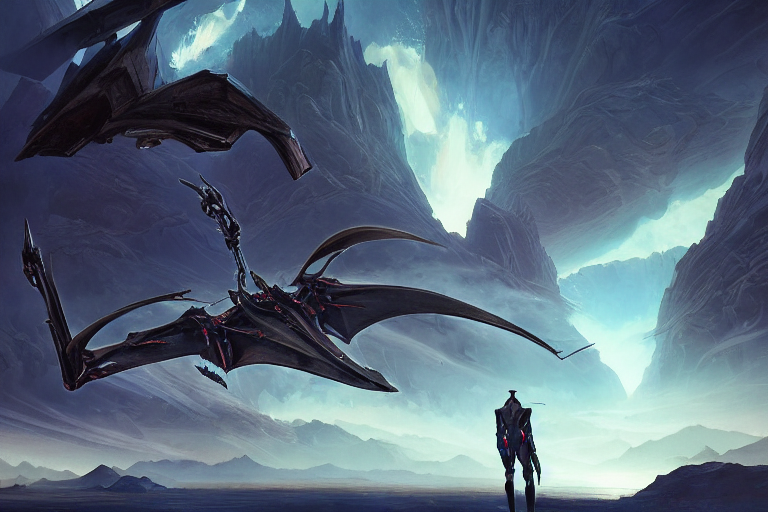 ultra realistic cinematic lighting, lifelike, amazing detail, trending on art station, a pteranodon mecha fighter zooms through the dark primordial maelstrom void of an HR Giger a painted desert valley, contrails of smoke, nebula and cosmic sky, cinematic lighting, engines blazing robotech mecha styling by Jessica Rossier and John Berkey, cinematic, realistic