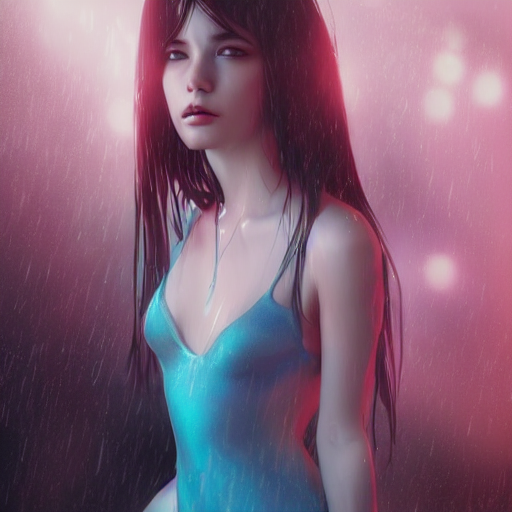 A Stunning portrait of sexy teen girl in a wet dress, art by Ross tran, vivid color palette, digital painting, 3D, octane render, post process in Photoshop, highly detailed, particles, light effect, volumetric lighting