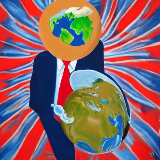 surrealist painting of Donald Trump eating the planet Earth