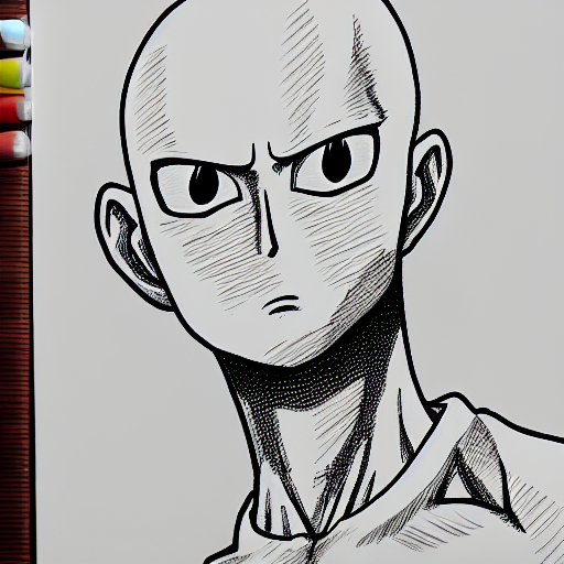 highly detailed drawing of Saitama from One Punch Man, drawn in the style of Kentaro Miura, 4k, maximalist