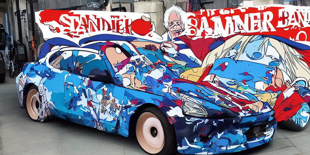 bernie sanders, anime car wrap
