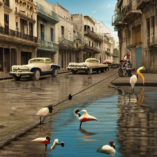 spoonbills, toucans, and hornbills in old havana by bo bartlett, realistic 3 d, hyperrealistic, super detailed, octane render, 8 k, depth of field, glossy surface, liquid texture, trending on behance, cgsociety, cinematic lighting