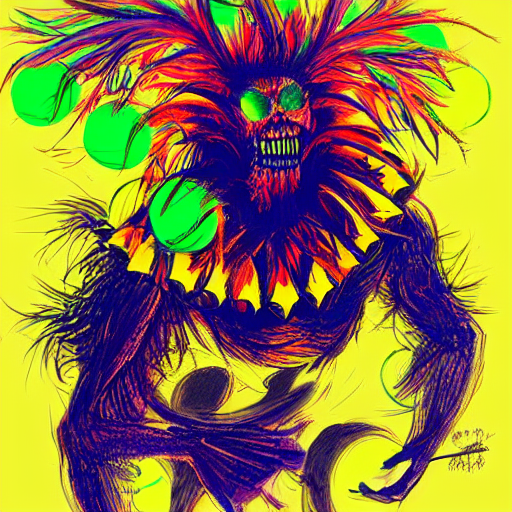a monster made out of tennis balls, tennis racket, colorful, digital art, fantasy, magic, trending on artstation, ultra detailed, professional illustration by Basil Gogos