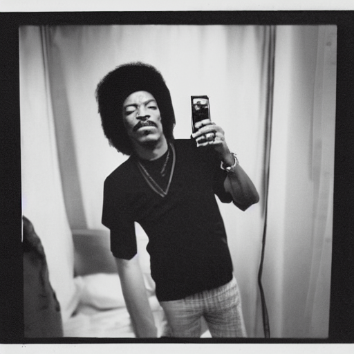 film photo of jimmy hendrix taking a self portrait in a hotel room mirror, old photo, disposable camera
