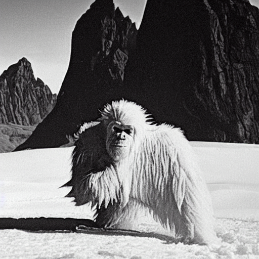 an old photograph of a yeti in the arctic wastes