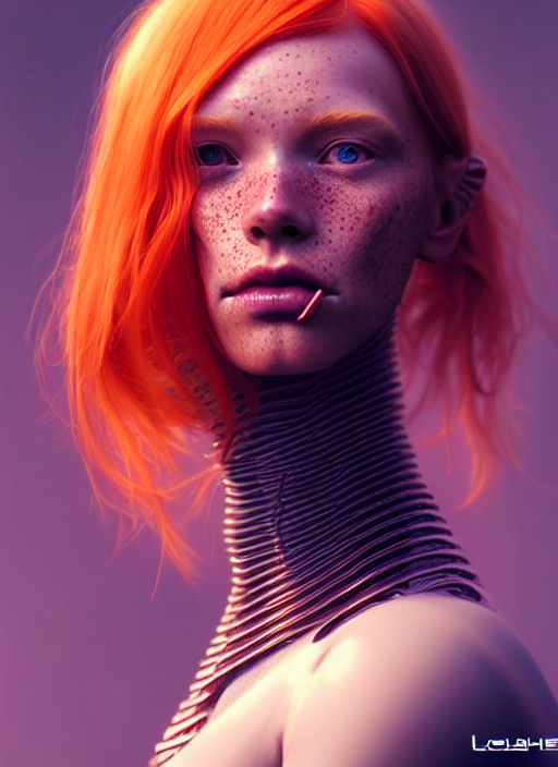 beautiful scandinavian redhead female humanoid with freckles, by loish, d & d, fantasy, cyber neon lighting, futurism, intricate futuristic jewelry accessories, cyberpunk high fashion glossy latex suit, profile posing, perfect anatomy, hyper photorealistic, digital photography, artstation, pinterest, concept art, art by pascal blanche and greg rutkowski,