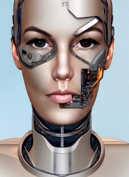 portrait of a cyborg woman who turns her head to the right!!!!! ((((((((((left)))))))))) ((((((((((up)))))))))) ((((((((((down)))))))))) by Artgerm,eyes closed , biomechanical, hyper detailled, trending on artstation