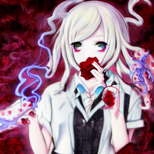 red-eyed beautiful shoggoth anime girl smoking a cigarette deviantart by amano yoshitaka hyperreality hd danganronpa art detailed 8k by aramaki shinji, lovecraft, details, meat, blood