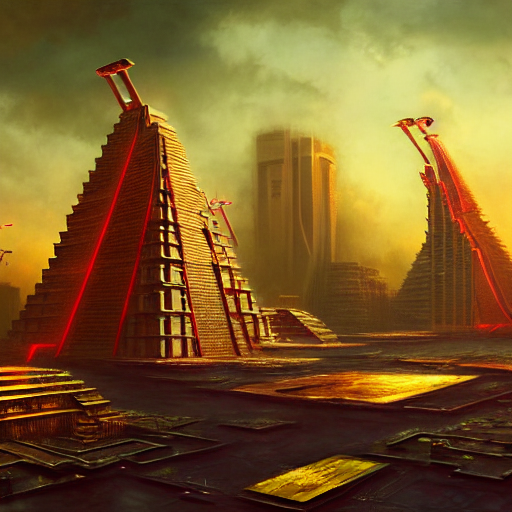 futuristic aztec mayan city, skyscrapers, red lights, futuristic high tech, otherland, realistic, extremely detailed, cgi, trending on artstation, hyper - realistic render, 4 k hd wallpaper, premium prints available, by greg rutkowski, michael whelan