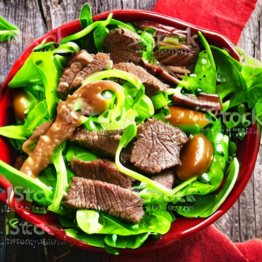 a delicious salad with beef, stock photo