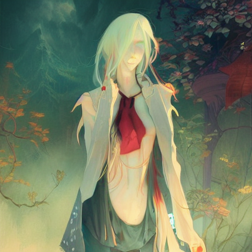 Vampire traveling through a beautiful psychedelic world, illustrated by Krenz Cushart and Hayao Miyazaki, masterpiece, vibrant colors, trending on artstation