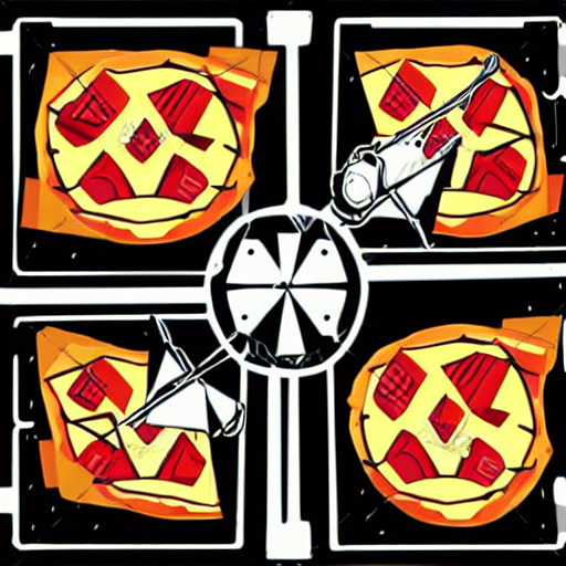 polygonal black glass robots eating pizza