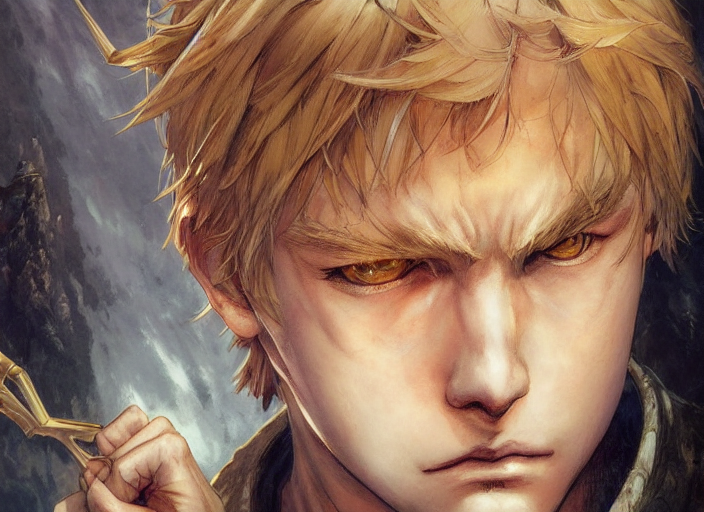 an epic fantasy comic book style portrait painting of a young blonde boy thief final fantasy character, by takehiko inoue and kim jung gi and hiroya oku, by thomas kinkade and greg rutkowski and ilya kuvshinov, masterpiece illustration, ultrarealistic, perfect face and anatomy, golden ratio