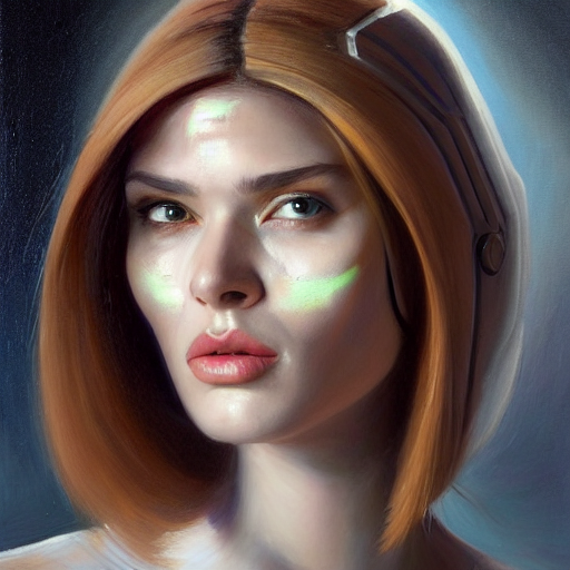 portrait of woman with a large dueling scar from a knife across her cheek and lips wearing futurist spacesuit, Alexandria's genesis, chin-length hair, bored, illustration, soft lighting, soft details, hyper realism, high detailed, painting oil on canvas by mark arian by artgerm, trending on artstation, 4k, 8k, HD