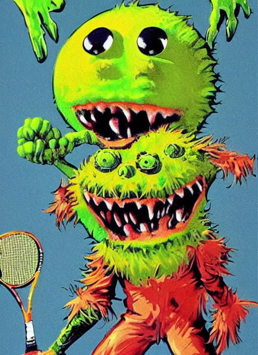 tennis ball monsters poster artwork by Basil Gogos , clean