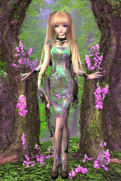 cute female forest spirit wearing soft grunge floral cybernetic mughal valentino resort dress in a 3 d psx ps 2 jrpg style, esoteric scifi magical alien ruined cathedral sanctuary interior, fashion gameplay screenshot, highly detailed, bright