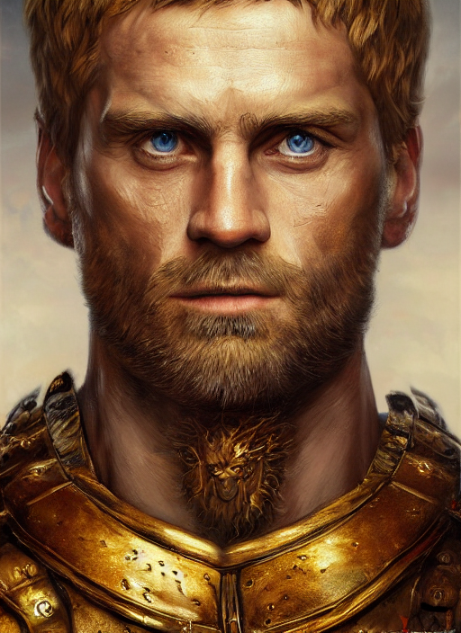 highly detailed oil painting, masterpiece portrait warrior male lannister, fantasy character portrait, dynamic pose, above view, top lighting, realistic shaded, perfect face, 8 k realistic, hyper detailed, digital painting, artstation, concept art, hyper detailed eyes