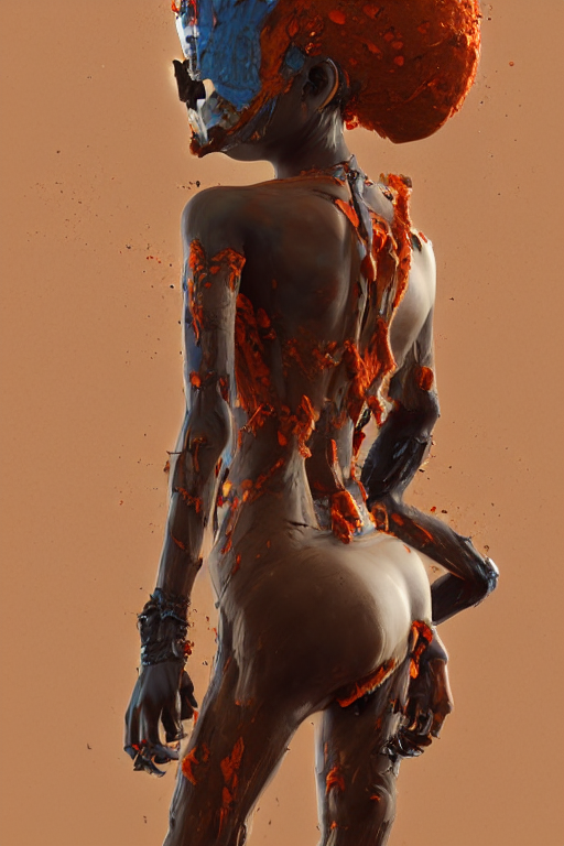 epic 3 d masked omolu, liquid hands and feet spinning, 2 0 mm, with brown and orange mud melting smoothly into medicine and salves, intense, healing, intricate, houdini sidefx, trending on artstation, by jeremy mann and ilya kuvshinov, jamie hewlett and ayami kojima, 3 d bold