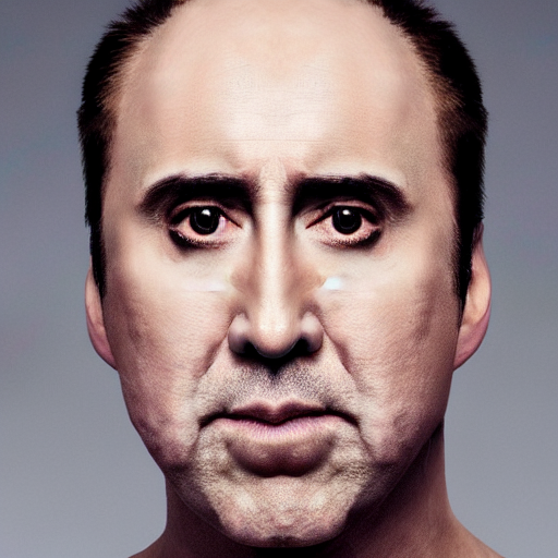 portrait of bald nicolas cage neutral expression face straight on headshot even lighting no hair