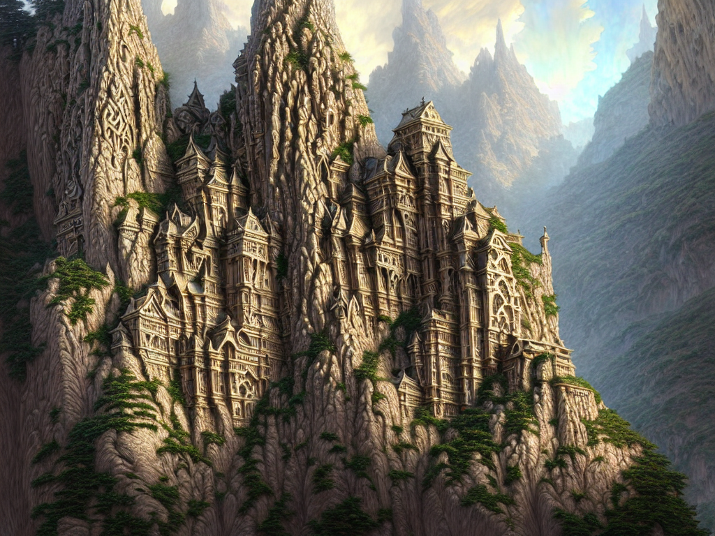 ultra detailed, fractal cityscape carved into mountain wall, intricate details, elegant, super highly detailed, professional digital painting, artstation, concept art, smooth, sharp focus, no blur, no dof, extreme illustration, Unreal Engine 5, Photorealism, 8k, cinematic, art by artgerm and greg rutkowski and alphonse mucha and loish and WLOP