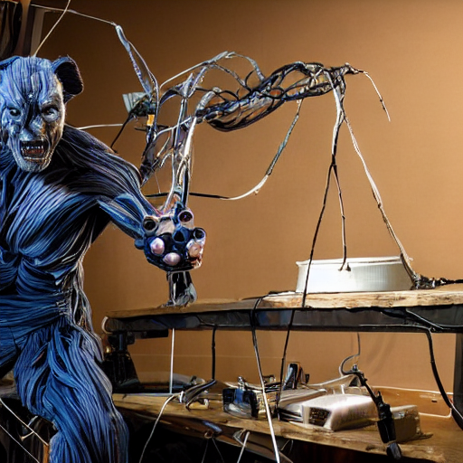 animatronic Hugh Jackman, exposed wires, photo, Stan Winston studios, detailed, 4k