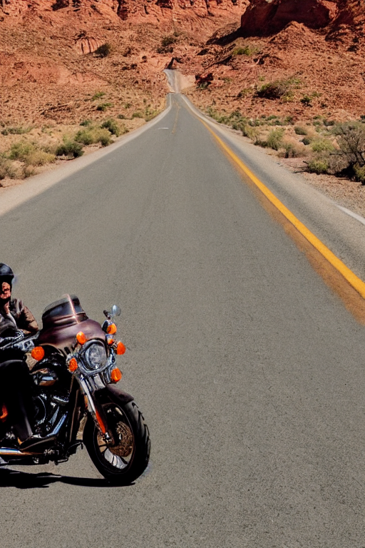 riding a harley davidson on a desert road, cinematic