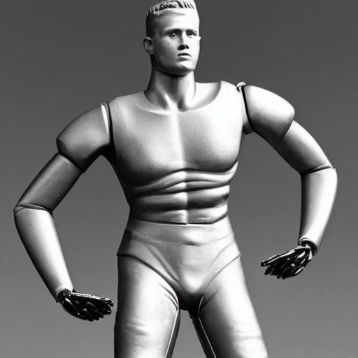“ a realistic detailed photo of a guy who is an attractive humanoid who is half robot and half humanoid, who is a male android, football player christian mccaffrey, shiny skin, posing like a statue, blank stare, on the bed, on display ”