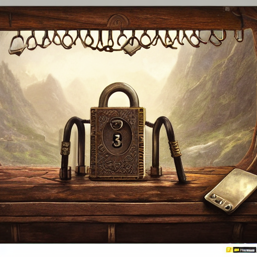 a realistic detailed matte painting of a beautiful ornate antique rusty padlock with a keyboard number pad on the front of it, by Andreas Rocha and John Howe, trending on CGstation and ArtStation, 4k hd wallpaper, detailed realistic lighting