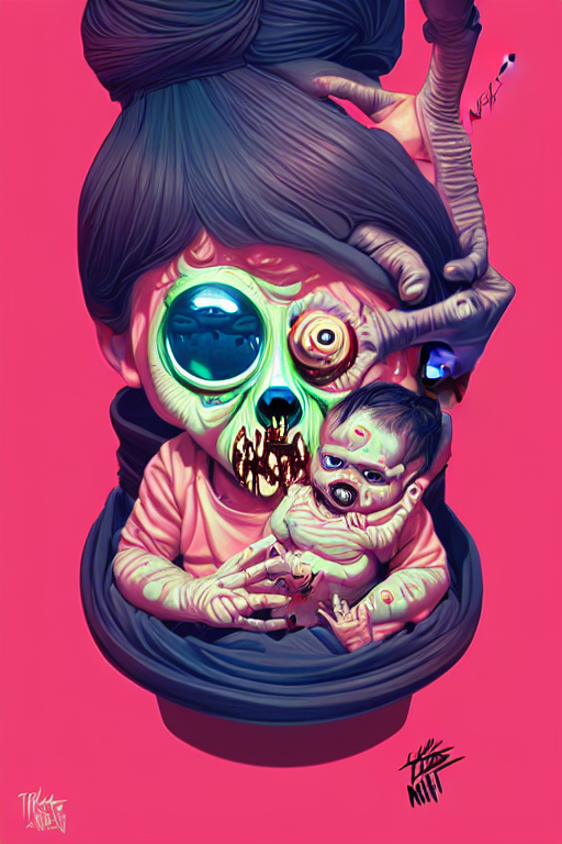 a baby zombie in a pocket, tristan eaton, victo ngai, artgerm, rhads, ross draws