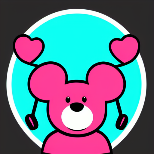 a cute pink cuddly bear wearing headphones vector logo