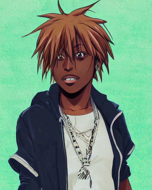 juice wrld rapper rockstar legend as an anime character highly detailed photo realistic anime digital art