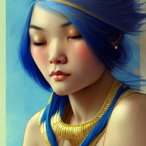 filipino girl blue - yellow hair nose tape, intricate, elegant, highly detailed, my rendition, digital painting, artstation, concept art, smooth, sharp focus, illustration, art by artgerm and greg rutkowski and alphonse mucha and uang guangjian and gil elvgren and sachin teng, symmetry!!
