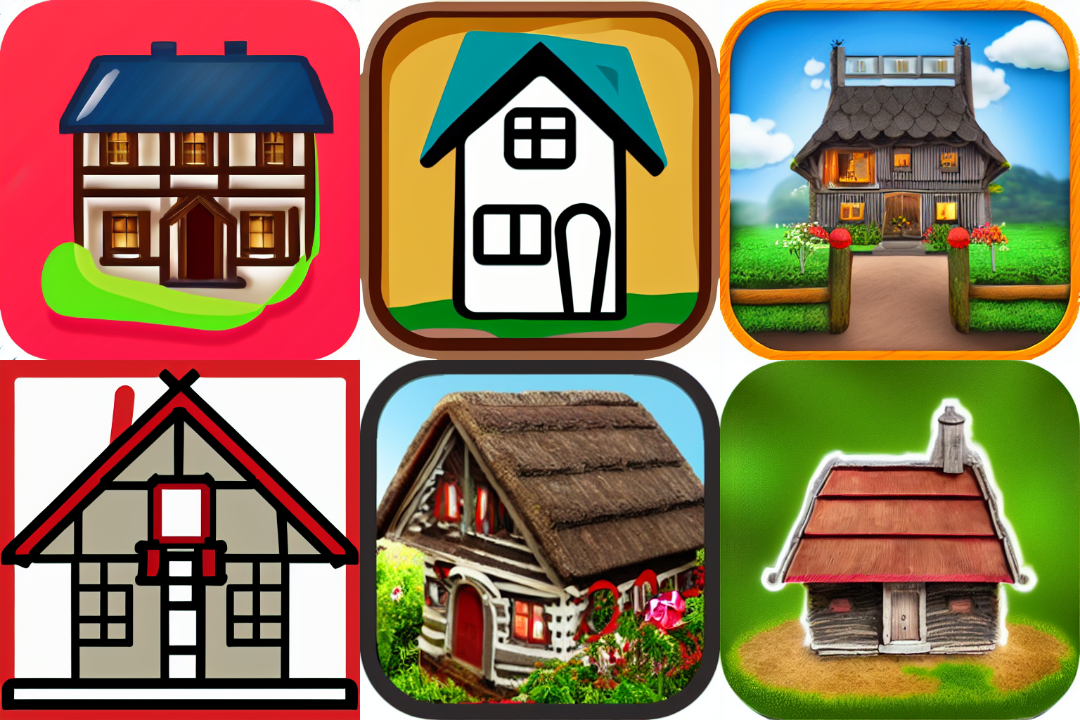 app icon of a miniature swiss cottage with hearts, dating app icon